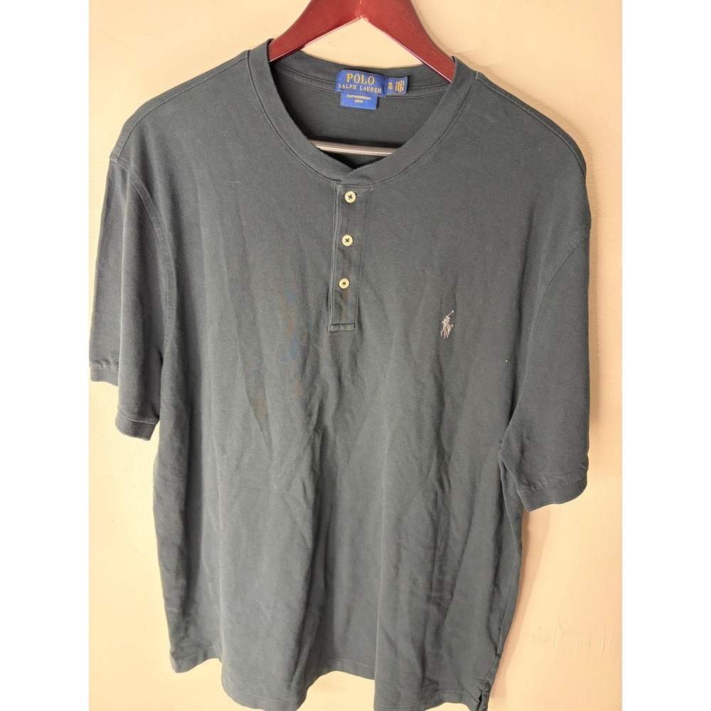Polo Ralph Lauren Mens Henley Shirt XL Green Featherweight Mesh Short Sleeve